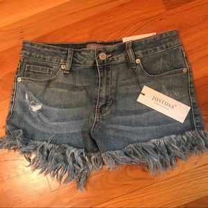 NEW JustUSA mis rise long fray hem shorts